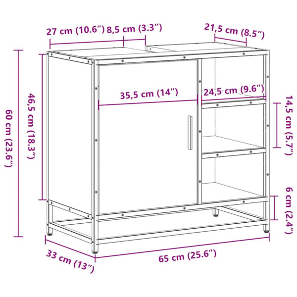 Waschbeckenunterschrank Braun Eichen-Optik 65 cm