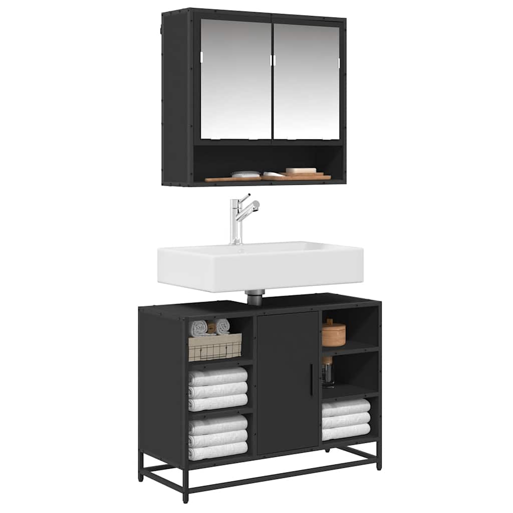 Schwarzer Waschbeckenunterschrank 80 cm