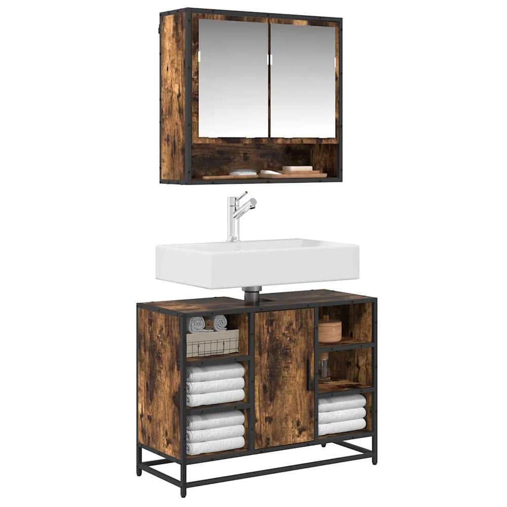 Meuble sous-lavabo chêne fumé 80x33x60 cm bois d'ingénierie vidaXL
