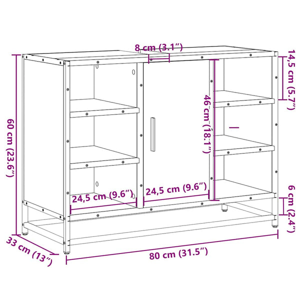 Waschbeckenunterschrank Braun Eichen-Optik 80 cm