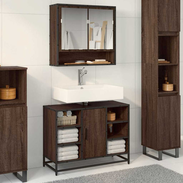 Waschbeckenunterschrank Braun Eichen-Optik 80 cm