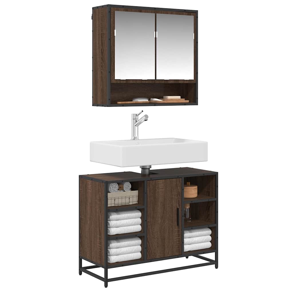Waschbeckenunterschrank Braun Eichen-Optik 80 cm
