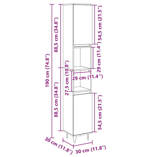 Badschrank Sonoma Eiche 30x30x190 cm