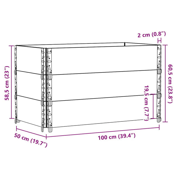 Palettenaufsatzrahmen 3er Set 100x50 Kiefer Schwarz