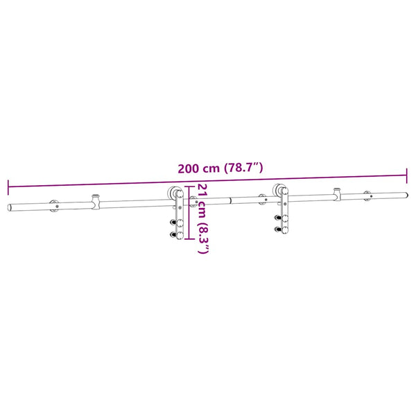 Schiebetürbeschlag-Set Edelstahl 200cm