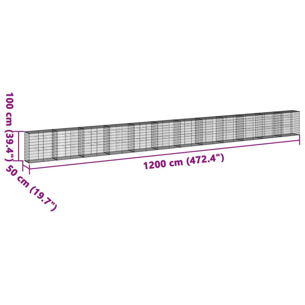 Gabione mit Deckel, 120x50x100 cm, verzinkt