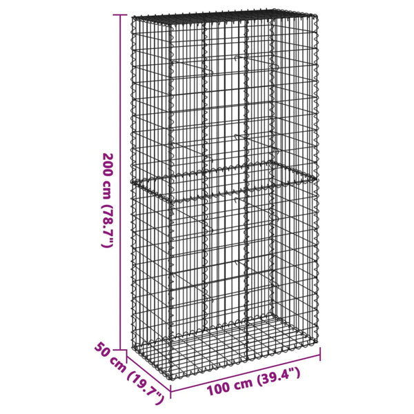 Gabione mit Deckel 100x50x200 cm