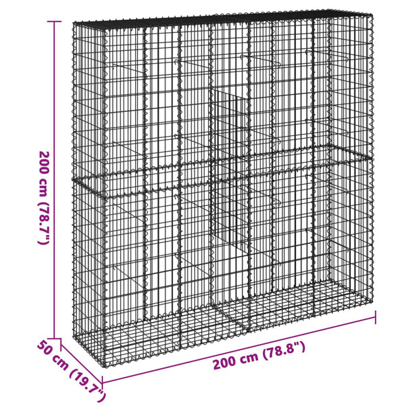 Gabione mit Deckel, 200x50x200 cm, Verzinkt