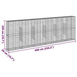 Gabione mit Deckel, 600x50x200 cm, Verzinkt