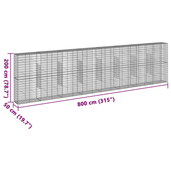 vidaXL Gabionenkorb avec couvercle 800x50x200 cm Fer galvanisé