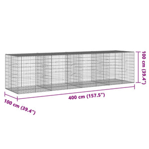 Gabione mit Deckel 400x100x100 cm Verzinkt