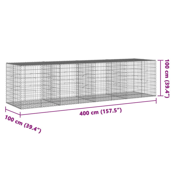 Gabione mit Deckel 400x100x100 cm Verzinkt