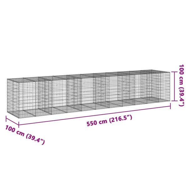 Gabione mit Deckel, verzinkt, 550x100x100 cm