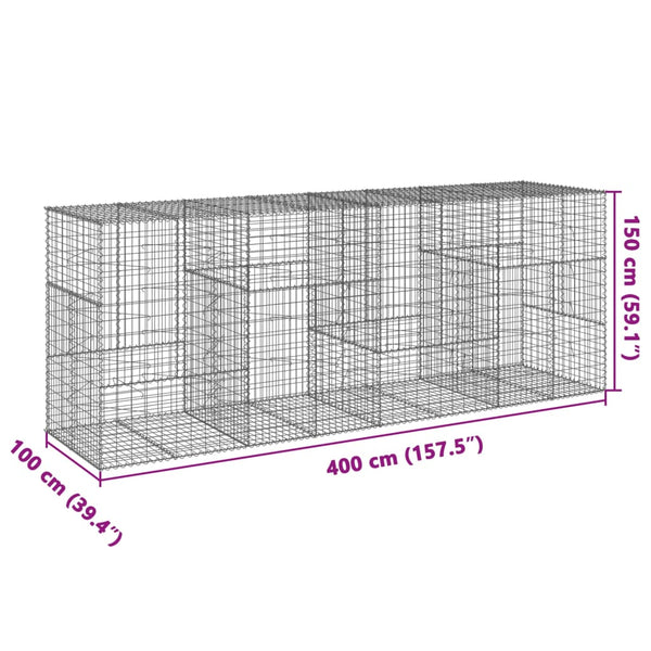 Gabione mit Deckel, 400x100x150 cm, Verzinkt