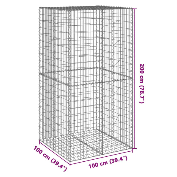 Gabione mit Deckel, 100x100x200 cm, Verzinkt