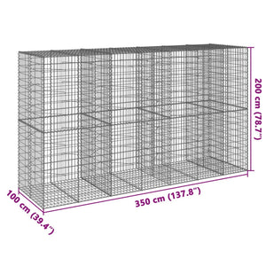 Gabione mit Deckel, 350x100x200 cm, Verzinkt