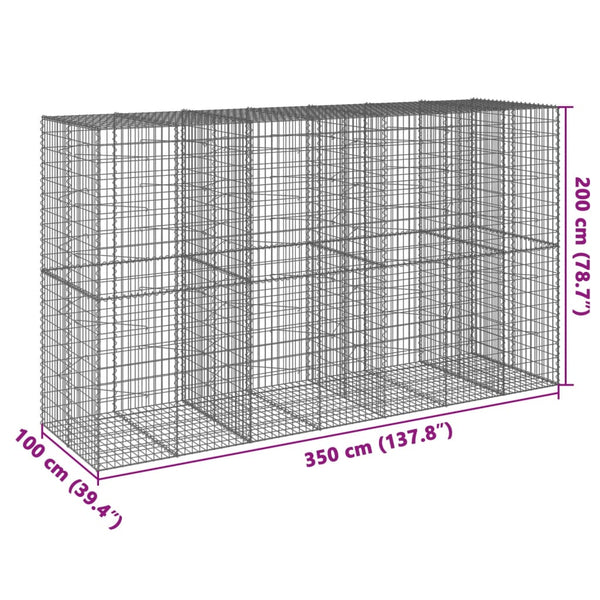 Gabione mit Deckel, 350x100x200 cm, Verzinkt