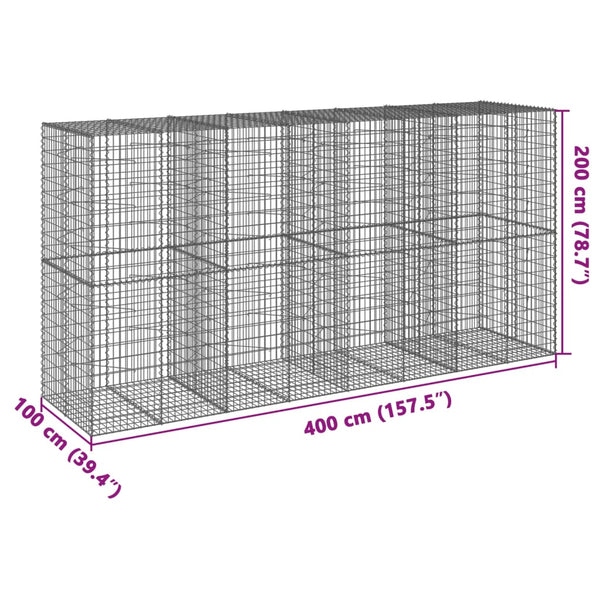 vidaXL Gabionenkorb mit Deckel 400x100x200 cm Eisen verzinkt