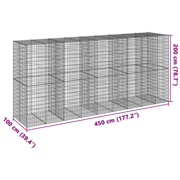 Gabione mit Deckel 450x100x200 cm Verzinkt