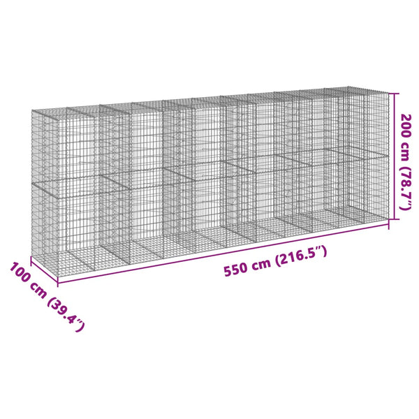 Gabione mit Deckel, 550x100x200 cm, Verzinkt