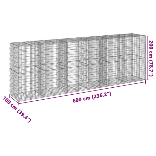 vidaXL Gabionenkorb mit Deckel 600x100x200 cm Fer Galvanisé