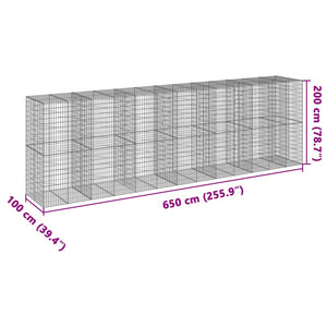 Gabione mit Deckel, 650x100x200 cm, Verzinkt