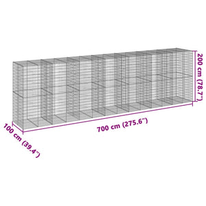 Gabione mit Deckel, 700x100x200 cm, Verzinkt