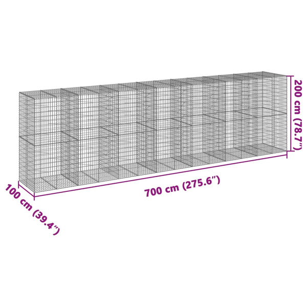 Gabione mit Deckel, 700x100x200 cm, Verzinkt
