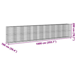 Gabione mit Deckel 1000x100x200 cm Verzinkt