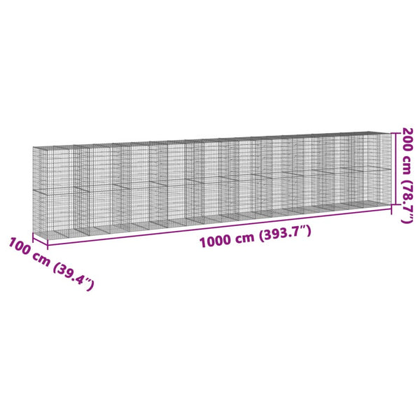 Gabione mit Deckel 1000x100x200 cm Verzinkt