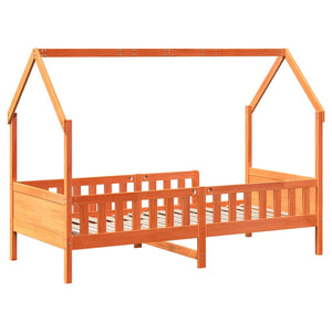 Hausbett Kinderbett 90x200 cm Kiefer Wachsbraun