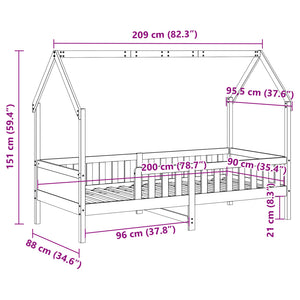 Hausbett Kinderbett 90x200 cm Kiefer Wachsbraun