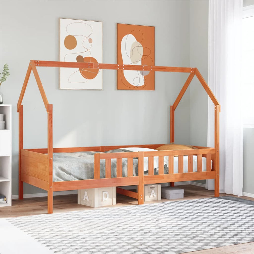 Hausbett Kinderbett 90x200 cm Kiefer Wachsbraun