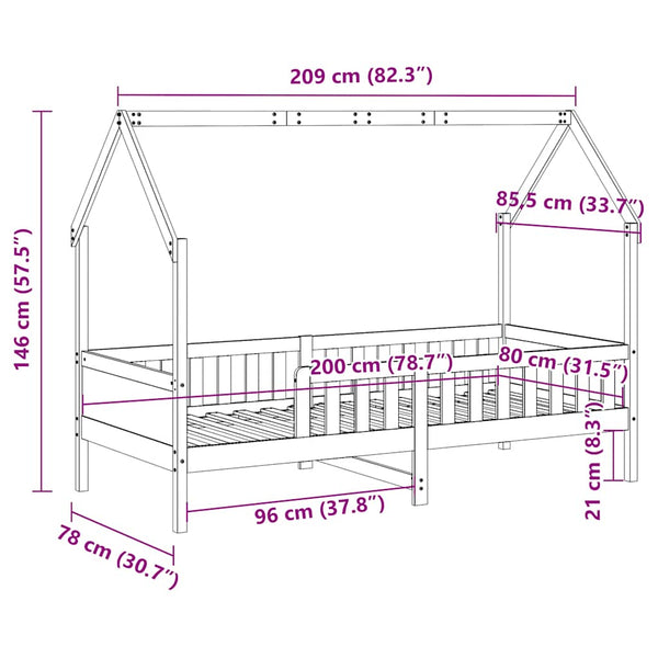 Kinderbett Hausbett 80x200 Kiefer Massivholz Weiß