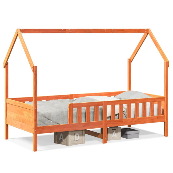 Hausbett Kinderbett 90x190 cm Kiefer Massivholz Wachsbraun