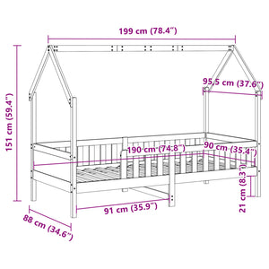 Hausbett Kinderbett 90x190 cm Kiefer Massivholz Wachsbraun