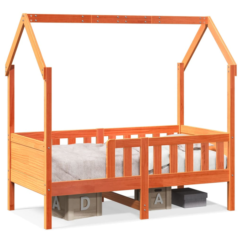 Hausbett Kinderbett 70x140 cm Kiefer Wachsbraun