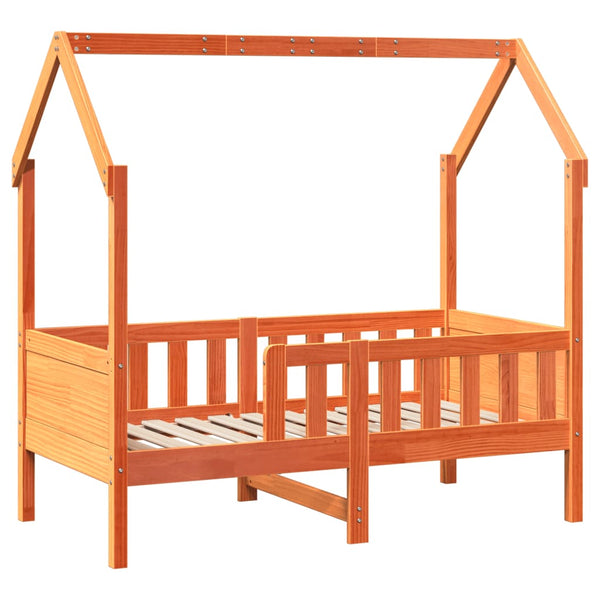 Hausbett Kinderbett 70x140 cm Kiefer Wachsbraun