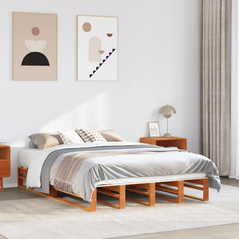 vidaXL Lit en bois massif sans matelas Marron ciré 140x200 cm Bois de pin
