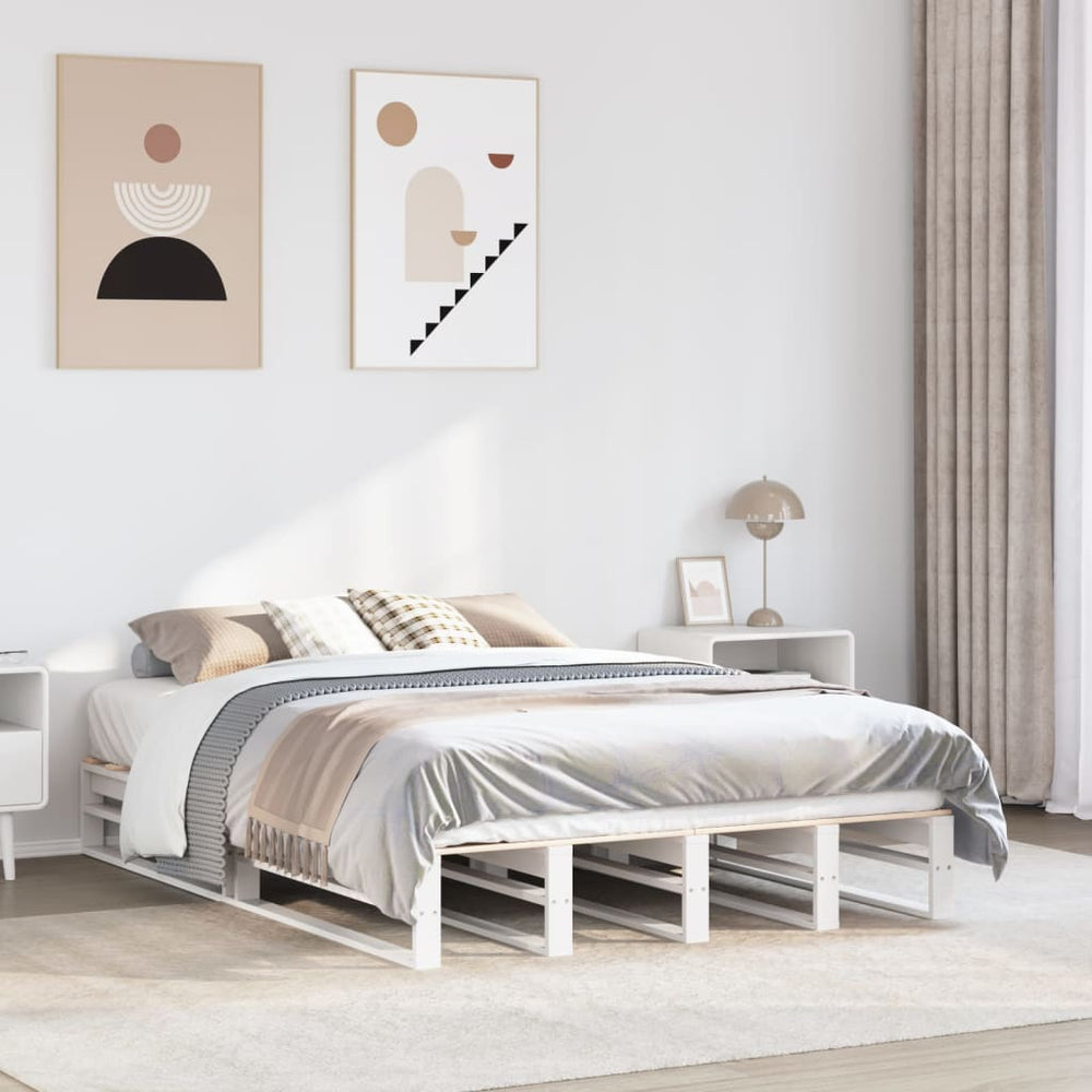 vidaXL Solid Wood Bed Frame without Mattress White 135x190 cm Pine Wood