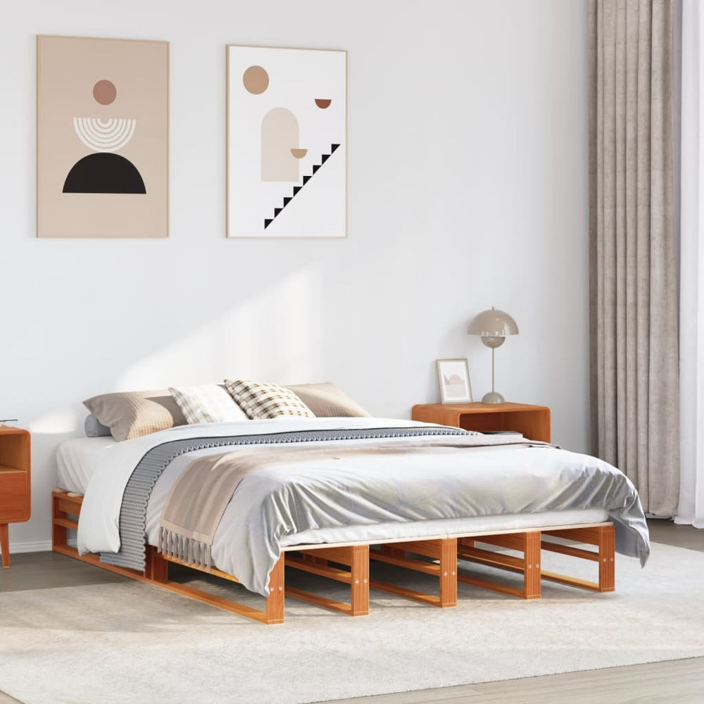 vidaXL Lit en bois massif sans matelas Marron ciré 140x190 cm Bois de pin