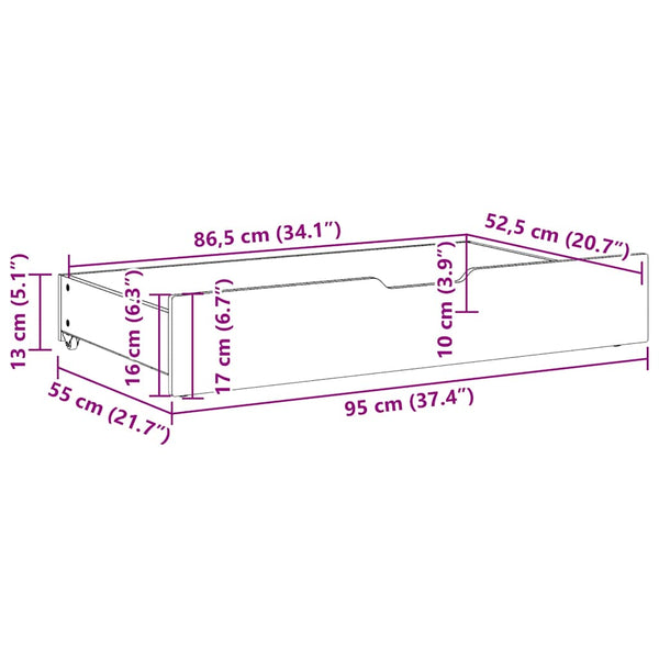 Bettschubladen Kiefer Massivholz 2er-Set