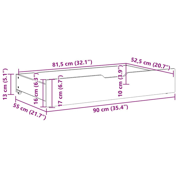 Bettschubladen Kiefer Massivholz 90x55 cm, 2er-Set