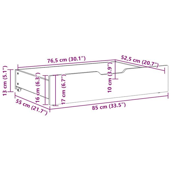 Bettschubladen 2er Set, Kiefer massiv, gewachst