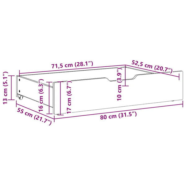 Bettschubladen Kiefer Massivholz 80x55x17 cm, 2er-Set