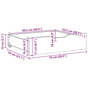 Bettschubladen Kiefer Massivholz 75x55x17 cm, 2er Set