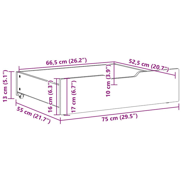 Bettschubladen Kiefer Massivholz 75x55x17 cm, 2er Set