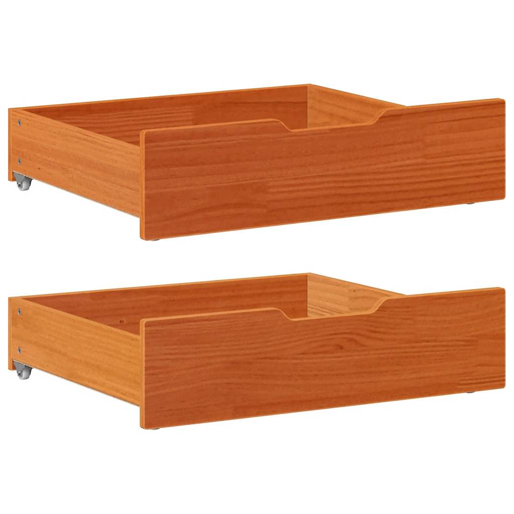 Bettschubladen 2er Set, Kiefer Massivholz, Wachsbraun