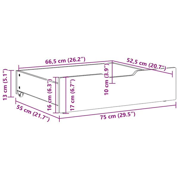 Bettschubladen 2er Set, Kiefer Massivholz, Wachsbraun