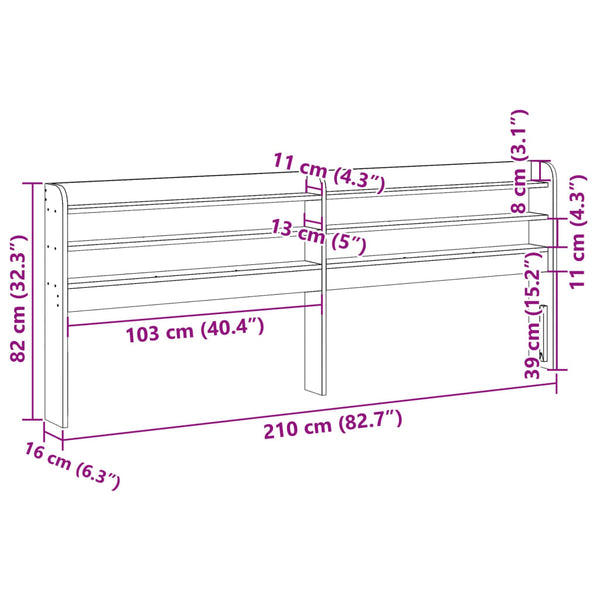 Kopfteil 200 cm Kiefer Massivholz mit Ablagen
